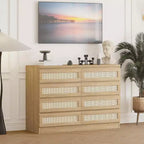8 Drawer Dresser with Rattan Front, Wood Chest of Drawers for Bedroom