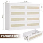 8 Drawer Dresser with Rattan Front, Wood Chest of Drawers for Bedroom