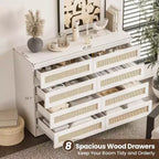 8 Drawer Dresser with Rattan Front, Wood Chest of Drawers for Bedroom