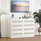 8 Drawer Dresser with Rattan Front, Wood Chest of Drawers for Bedroom