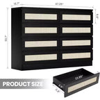 8 Drawer Dresser with Rattan Front, Wood Chest of Drawers for Bedroom