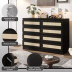 8 Drawer Dresser with Rattan Front, Wood Chest of Drawers for Bedroom