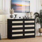 8 Drawer Dresser with Rattan Front, Wood Chest of Drawers for Bedroom
