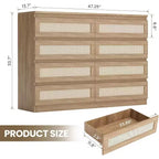 8 Drawer Dresser with Rattan Front, Wood Chest of Drawers for Bedroom