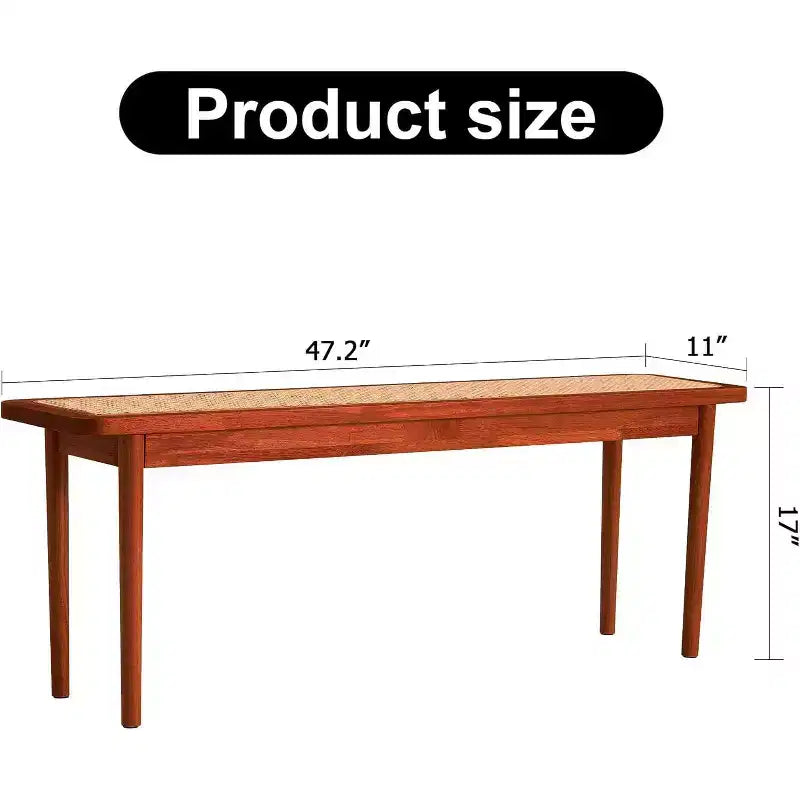 47" Wood & Rattan Entryway Bench with Rounded Corners – Walnut Finish