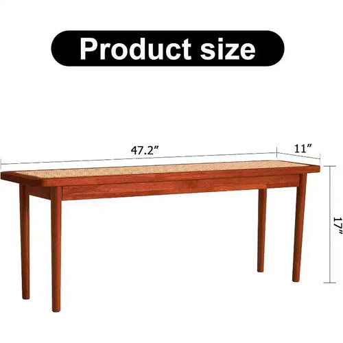 47" Wood & Rattan Entryway Bench with Rounded Corners – Walnut Finish