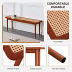 47" Wood & Rattan Entryway Bench with Rounded Corners – Walnut Finish