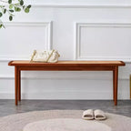 47" Wood & Rattan Entryway Bench with Rounded Corners – Walnut Finish