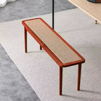 47" Wood & Rattan Entryway Bench with Rounded Corners – Walnut Finish