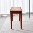 47" Wood & Rattan Entryway Bench with Rounded Corners – Walnut Finish
