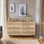 6-Drawer Dresser with Rattan Front Panels