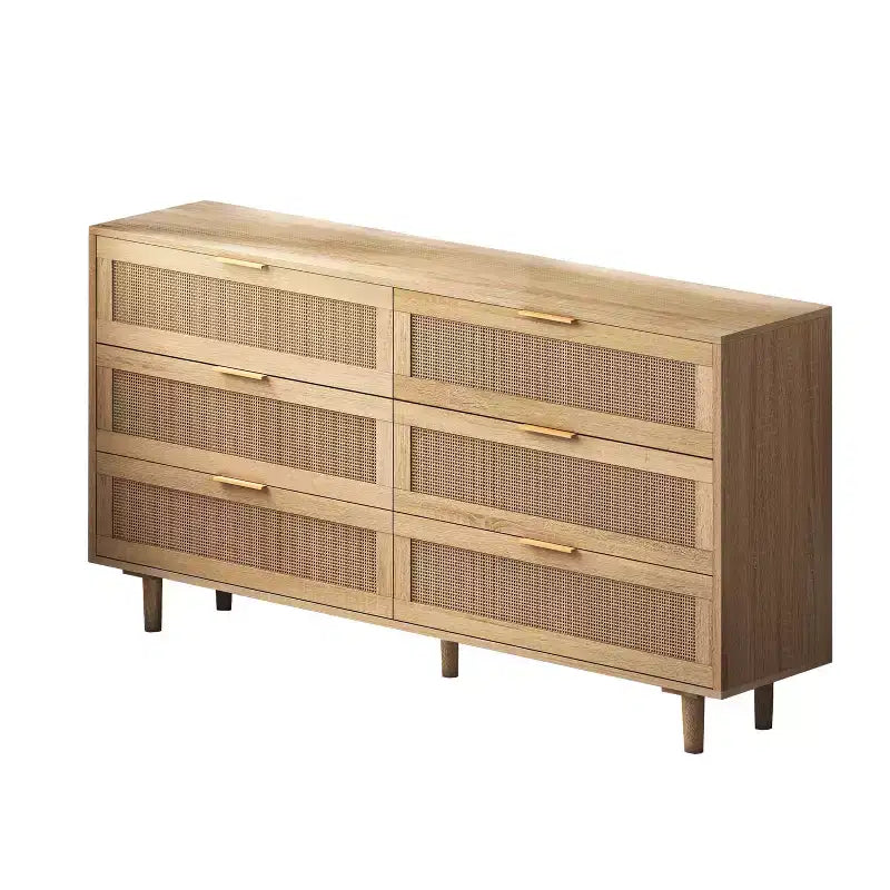 6-Drawer Dresser with Rattan Front Panels