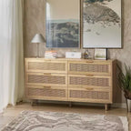 6-Drawer Dresser with Rattan Front Panels