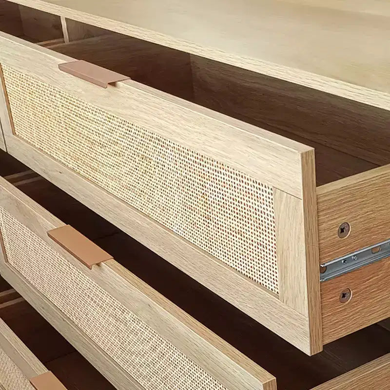 6-Drawer Dresser with Rattan Front Panels
