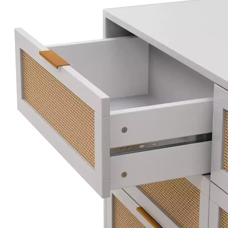 6-Drawer Dresser with Rattan Front Panels