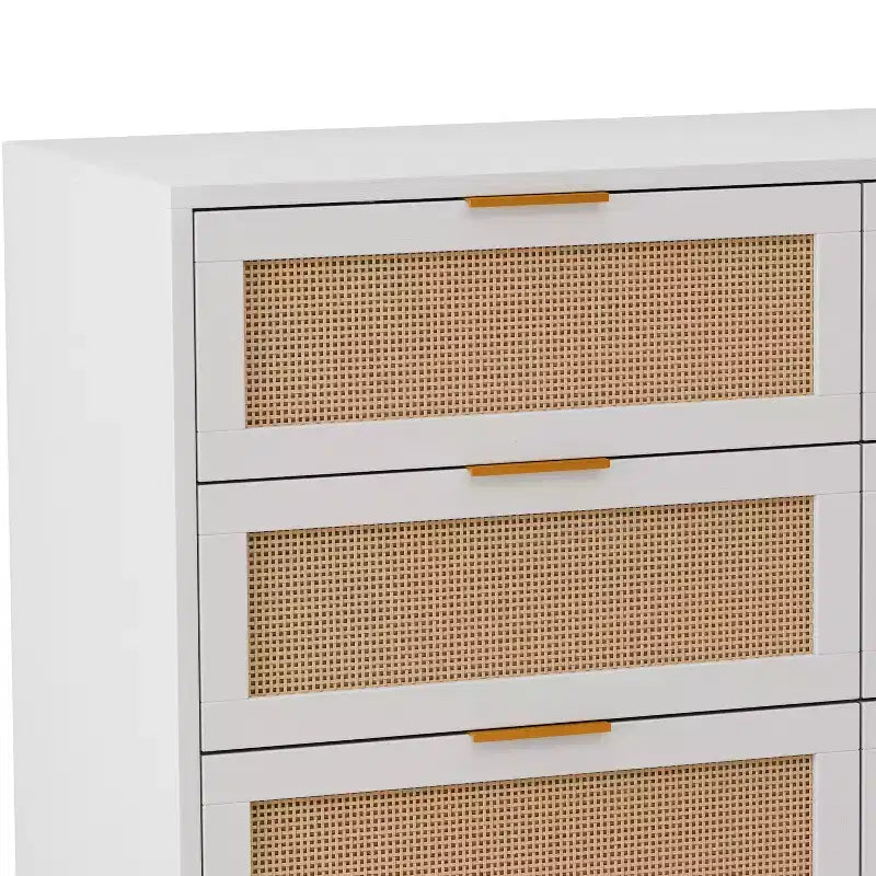 6-Drawer Dresser with Rattan Front Panels