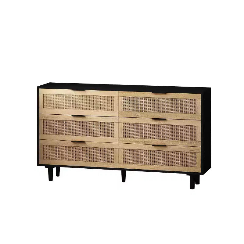 6-Drawer Dresser with Rattan Front Panels