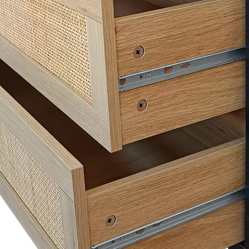 6-Drawer Dresser with Rattan Front Panels