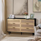 6-Drawer Dresser with Rattan Front Panels
