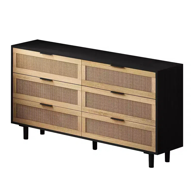 6-Drawer Dresser with Rattan Front Panels
