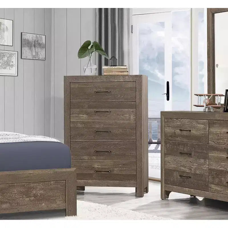 Farmhouse Style 5-Drawer Wood Chest for Bedroom