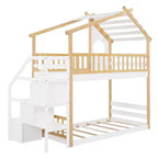Twin-Over-Twin Stairway Bunk Bed with Storage Drawers and Guard Rail