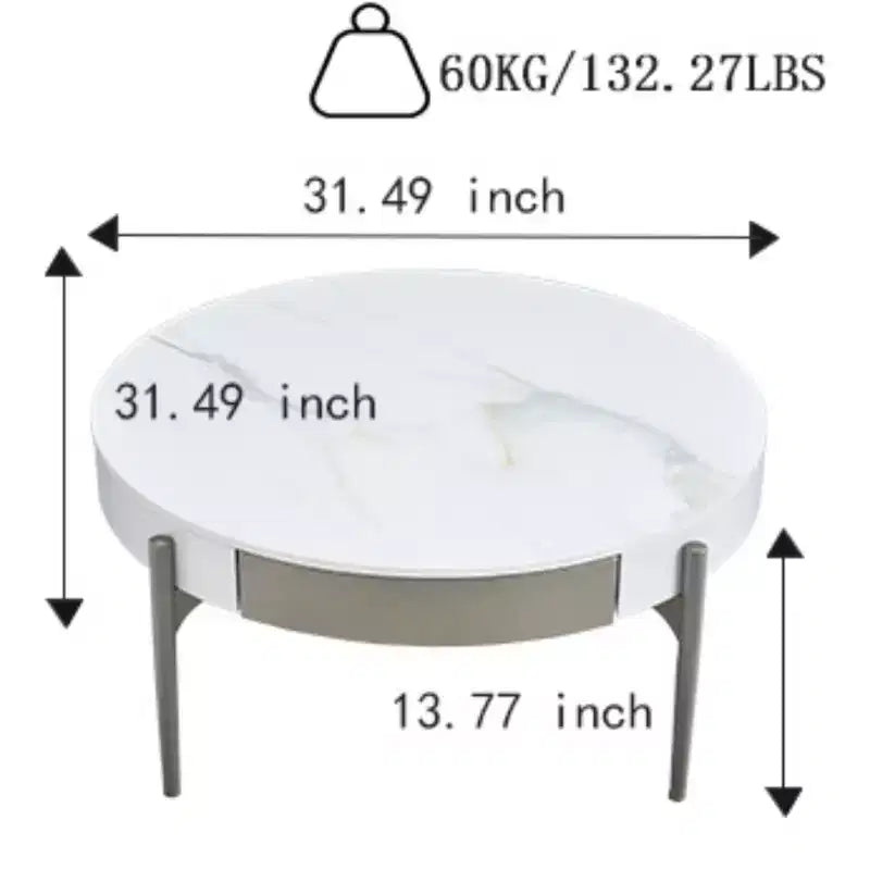 Round Ceramic Coffee Table with Drawers and Metal Legs