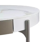 Round Ceramic Coffee Table with Drawers and Metal Legs