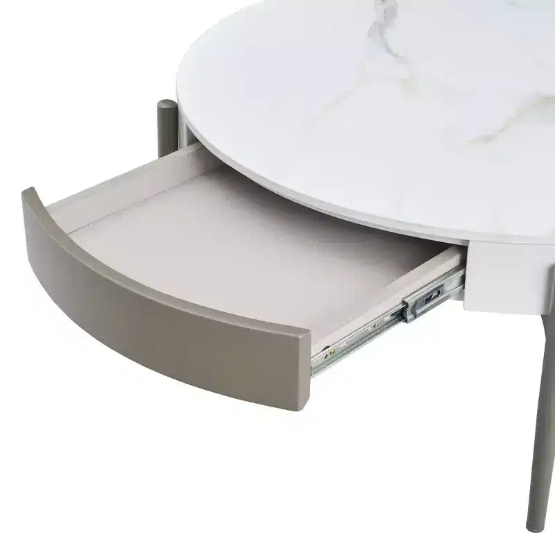 Round Ceramic Coffee Table with Drawers and Metal Legs