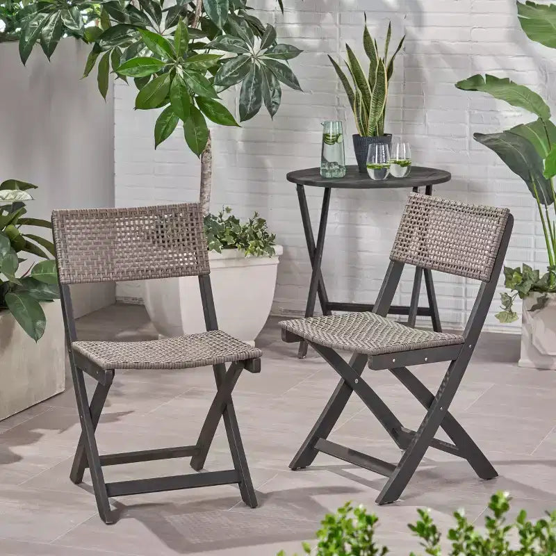 Set of 2 Bistro Chairs with Metal Frame, Indoor Outdoor Use