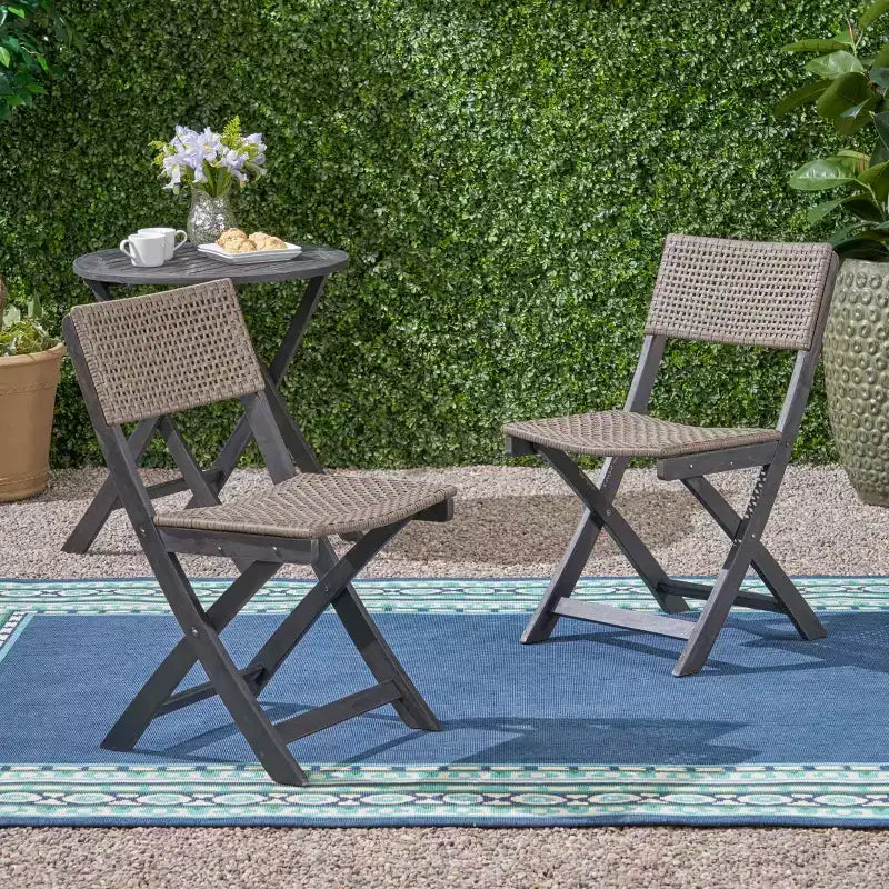 Set of 2 Bistro Chairs with Metal Frame, Indoor Outdoor Use