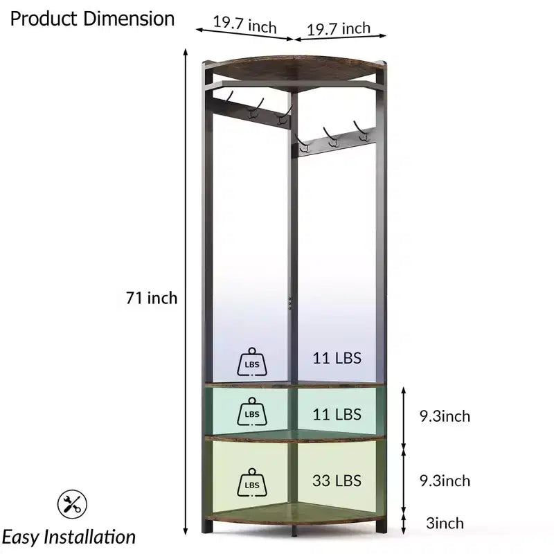 Corner Coat Rack with Shoe Bench and Storage Shelf