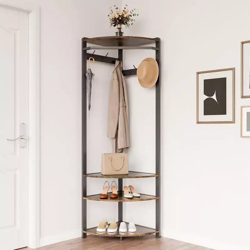 Corner Coat Rack with Shoe Bench and Storage Shelf
