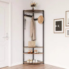 Corner Coat Rack with Shoe Bench and Storage Shelf