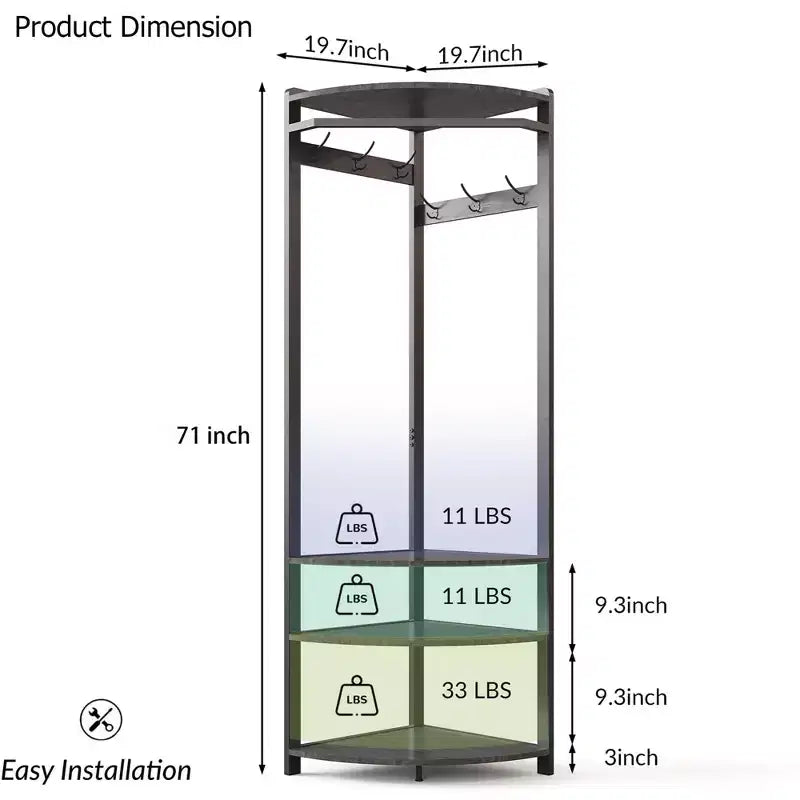 Corner Coat Rack with Shoe Bench and Storage Shelf