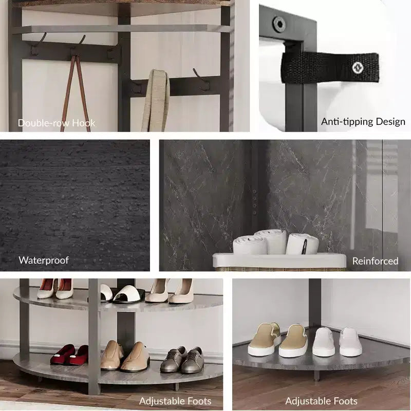 Corner Coat Rack with Shoe Bench and Storage Shelf