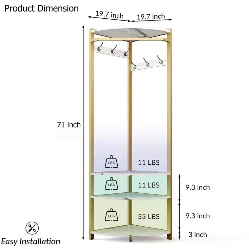 Corner Coat Rack with Shoe Bench and Storage Shelf