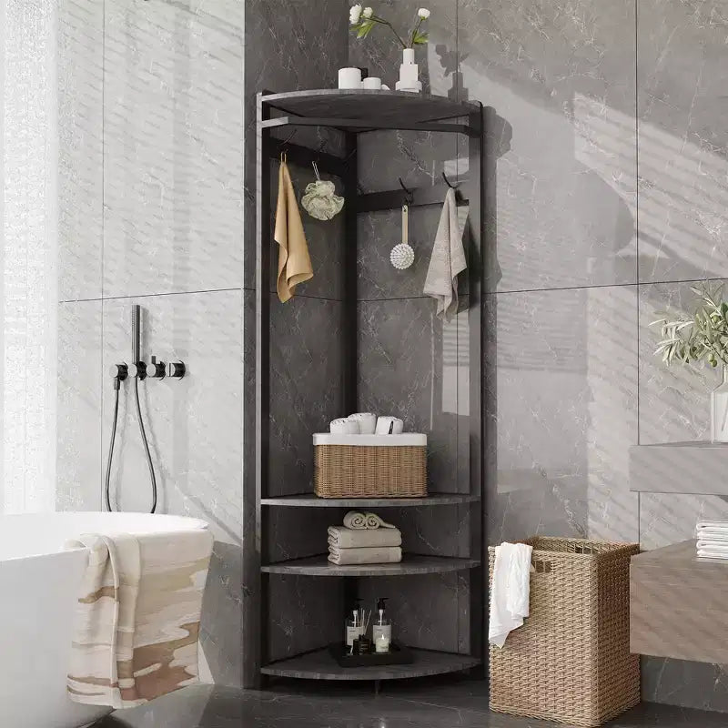 Corner Coat Rack with Shoe Bench and Storage Shelf