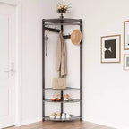 Corner Coat Rack with Shoe Bench and Storage Shelf
