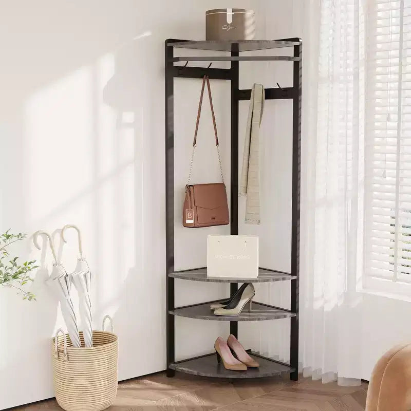 Corner Coat Rack with Shoe Bench and Storage Shelf