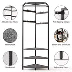 Corner Coat Rack with Shoe Bench and Storage Shelf