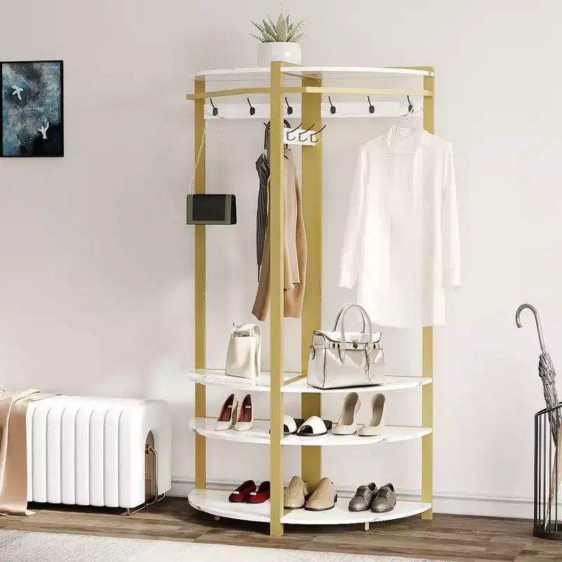 Corner Coat Rack with Shoe Bench and Storage Shelf