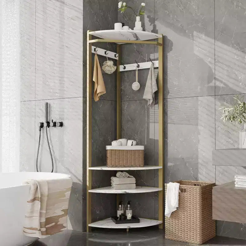 Corner Coat Rack with Shoe Bench and Storage Shelf