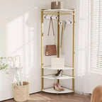 Corner Coat Rack with Shoe Bench and Storage Shelf