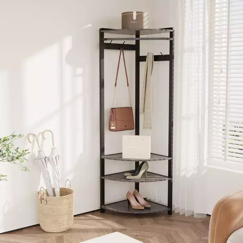 Corner Coat Rack with Shoe Bench and Storage Shelf