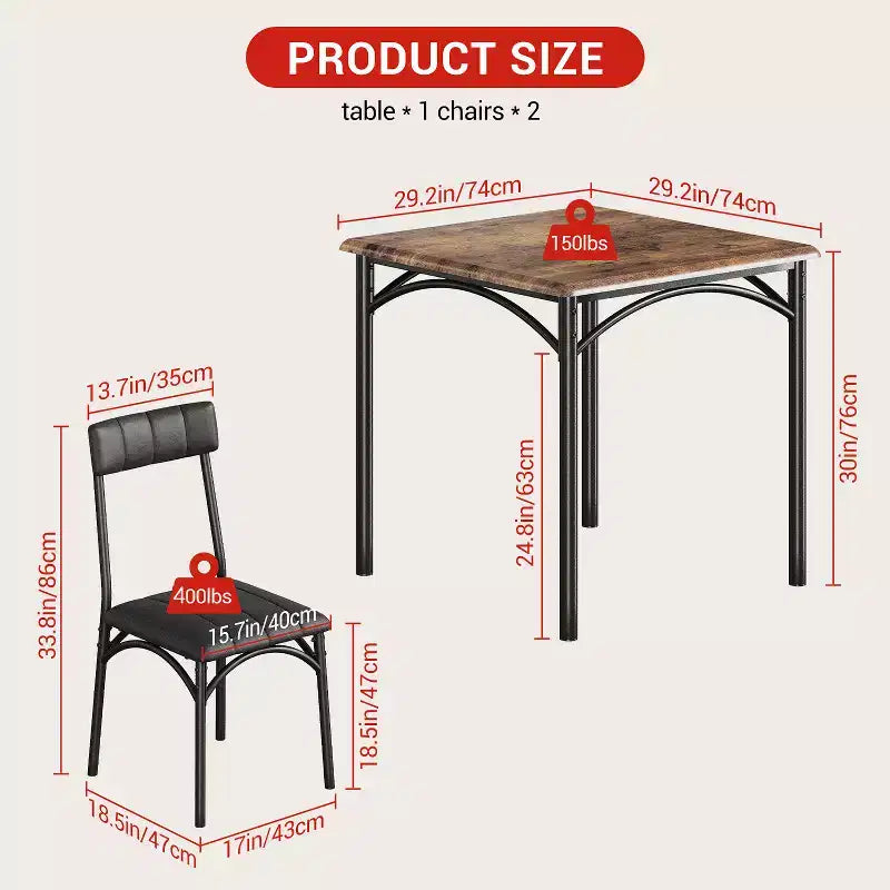 Square Dining Table Set for 2 with Upholstered Chairs