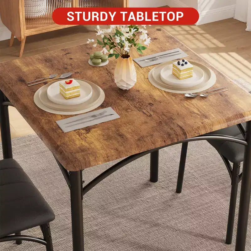 Square Dining Table Set for 2 with Upholstered Chairs