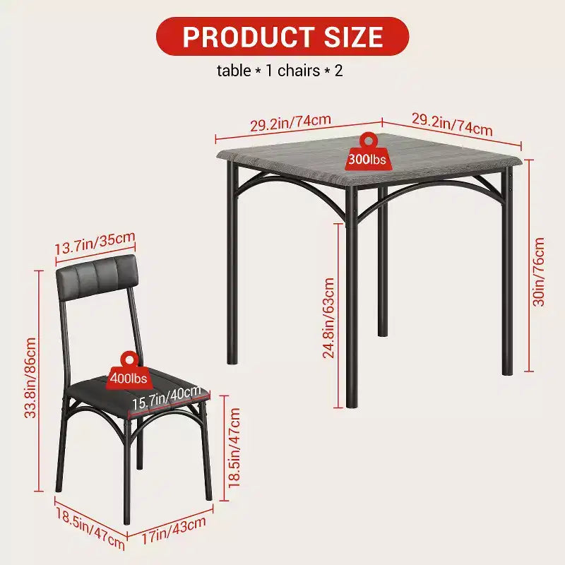 Square Dining Table Set for 2 with Upholstered Chairs