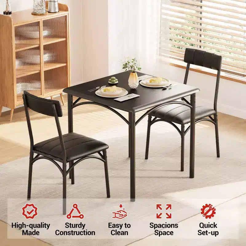 Square Dining Table Set for 2 with Upholstered Chairs