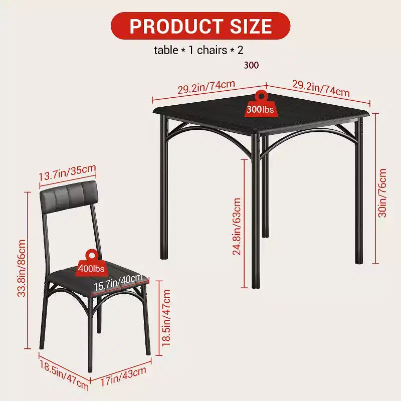 Square Dining Table Set for 2 with Upholstered Chairs